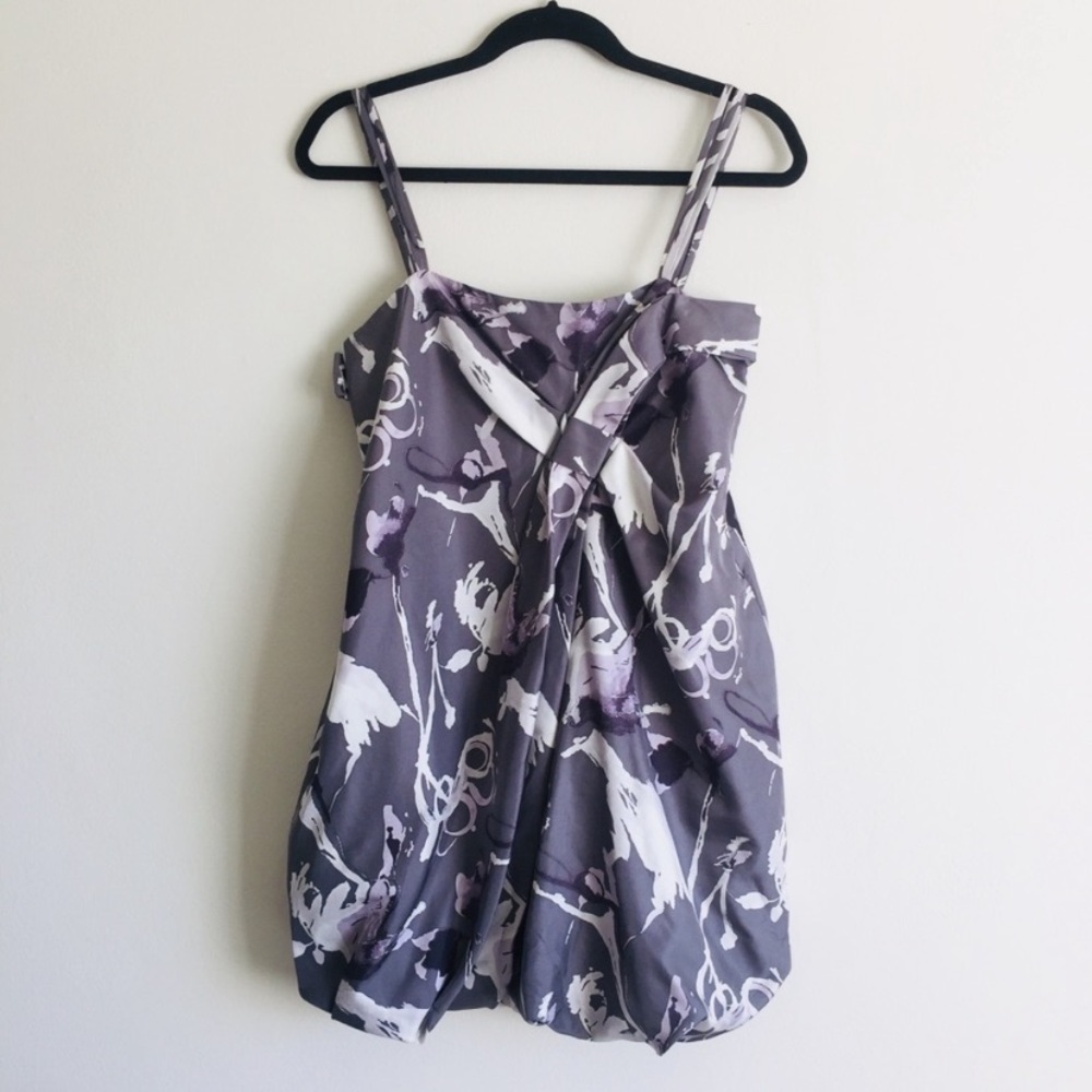 ROBERT RODRIGUEZ SILK SPAGHETTI STRAP BALLOON HEM MINI DRESS Gray Purple 4